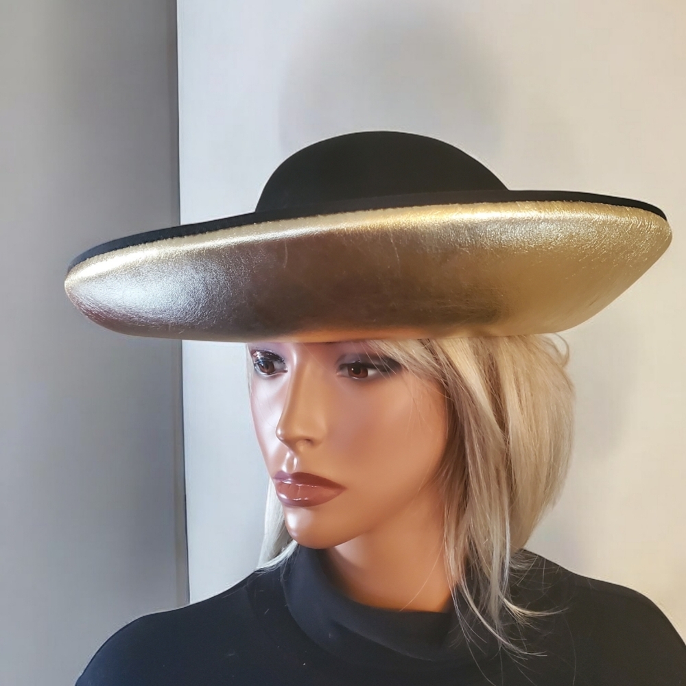 B Michael New York Black and Gold Wide Brim Luxury Hat Special‎ Event Weddings